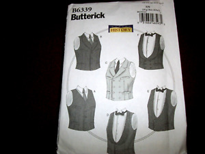 Butterick B6339 Mens Historical Vests Costume Size Size Xl-XXXL