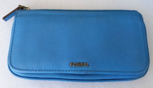 Vintage Fossil Long Live Vintage Genuine Leather Blue Wallet Coin Purse 7