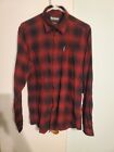 Barbour Shirt Mens Small Button Up Red Cotton Long Sleeve