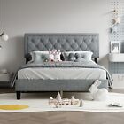 New ListingQueen Size Bed Frame with Adjustable Tufted Headboard, Linen Upholstered