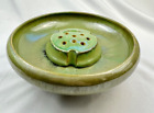 Antique 2 pc Fulper Art Pottery Green Glazed Centerpiece Bowl with Frog Insert
