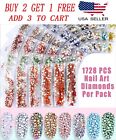 1728 Pcs 6 Mix Size SS4-SS12 Nail Art Rhinestones Glitter Crystal Gems 3D Tips