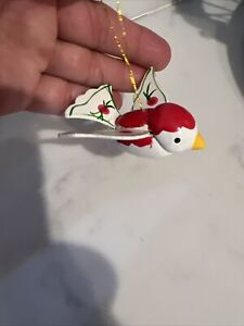 Vintage Wooden Painted Red Bird Christmas Ornament Erzgebirge Style