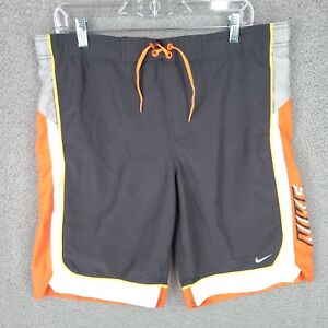 Nike Swim Trunks Mens Small Gray Orange Drawstring Swimming Beach Pockets