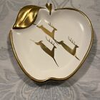 🦌 VTG Laurie Gates Christmas Reindeer Plate Dish Ivory Gold Apple