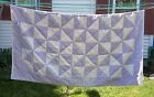 VTG Full Purple White Triangles Handmade Quilt Blanket Country Farm Bedspread