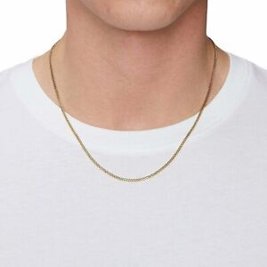 18K Solid Gold Cuban Link Chain Hollow Necklace 2mm 16