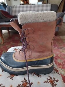 SOREL CARIBOU Womens Leather Winter Duck Boots, Wool Lined, Size 9