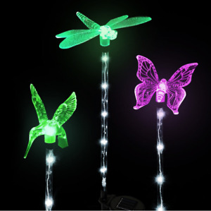 Solar Garden Yard Fiber Light Outdoor Color Changing LED Lawn Decor Hummingbird