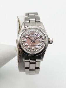 Estate $7000 PINK MOP Diamond SS OYSTER PERPETUAL ROLEX Ladies Watch SERVICED
