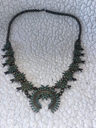 Ed Niiha Handmade Silver And Turquoise Squash Blossom Necklace
