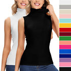 Women's Sleeveless Slim Fit Turtleneck Mock Soft T-Shirt Tank Top Basic Stretchy