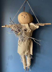 Primitive Handcrafted Folk Art Hanging Scarecrow Doll w/ Berries 14