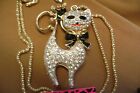 NWT- BETSEY JOHNSON CROWN BOW SPARKLE CRYSTAL CAT  PENDANT NECKLACE-  USA SELLER