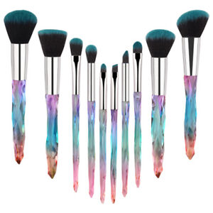 10pcs Crystal Makeup Brushes Big Powder Eye Shadow Blending Pencil Brush Tools