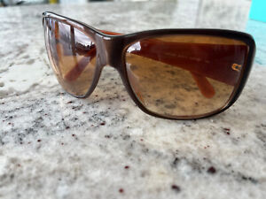 Prada women's sunglasses, brown with orange details, early 2000s release