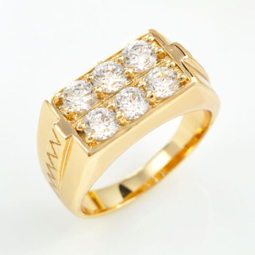 GOLD PLATED RING FOR MEN CUBIC ZIRCONIA ENGAGEMENT PARTY RECTANGLE JEWELRY