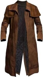 Fallout full Length Long Trench Coat For Men -Brown faux Leather Handmade Duster