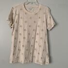 LUCKY BRAND Women’s T-Shirt M/MEDIUM Beige Embroidered Flowers Pre-Owned