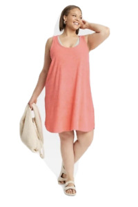 Women's Terry Tank Dress - a New Day - Coral Pink - Size 4X Plus Swim Cover Up
