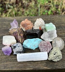 Small Mineral Specimens Lot- Amethyst, Selenite, Chrysocolla, Apophyllite & More
