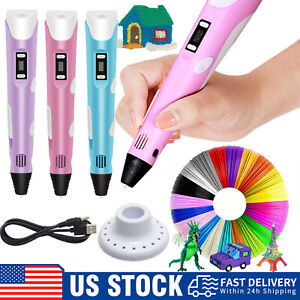 3D Printing Pen Set 3D Drawing Pen with Led Display 3 Color Filament Kid Gift US