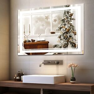40”x 32” LED Bathroom Mirror, Wall Vanity Mirror, 3 Colors Touch , Anti-Fog