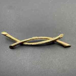 Vintage JUDY LEE Brooch Pin Brushed Gold Tone Textured Twigs Branches 4” Long