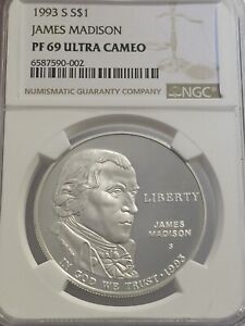 1993-S San Francsico James Madison Silver One Dollar Commemorative NGC PF69 UC