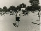 Shirtless handsome young man bulge muscular trunks beach gay int vtg photo