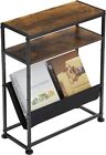 Narrow End Table Small Spaces Slim Side Table Magazine Holder,2 in 1 Coffee NEW