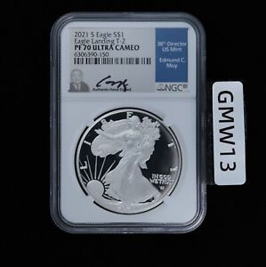 New Listing2021 S PROOF SILVER EAGLE NGC PF70 ULTRA CAMEO EDMUND MOY SIGNED LABEL TYPE 2