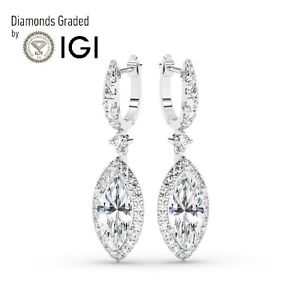 Marquise 6 ct Solitaire Halo 950 Platinum  Hoops Earrings, Lab-grown IGI