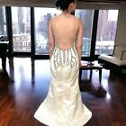 Vintage 1990s Wedding Dress Winter White Crystals Backless Mesh Sweetheart Sz 8