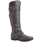 Womens Knee High Boots Adjustable Buckle Straps Casual Slouch Shoes Gray SZ 8