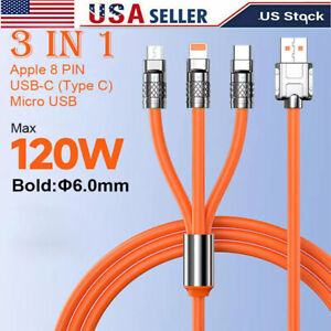3 in 1 Max 120W 4.0 FT Fast Charging Cable USB Universal Cell Phone Charger Cord