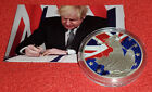 Brexit Silver Coin Britannia Europe UK Polotics Signature Boris Johnson Old Map