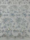 Metallic Floral Lace Fabric - Silver - Hologram Sequins Floral Fabric By Yard