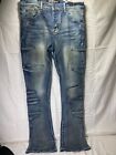 Valabasas Medium Wash Stacked Pockets Flare Men’s Jeans 34x36 Designer