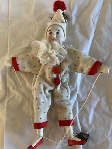 RARE ANTIQUE BISQUE WOOD CLOWN JESTER MARIONETTE?? DOLL Marked 102 6/0