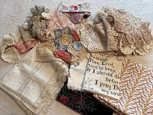Antique Vintage Large Lot 3.5lb Textiles Mixed Craft Lace Crochet Embroidery