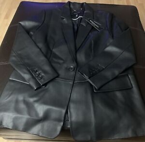 NWT BCBG Maxazria Vegan Leather Coat Blazer Womens Size Large Black Soft $378VV3