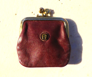 Vintage Etienne Aigner Burgundy Leather Coin Purse w/ Logo Signed Kiss Clasp
