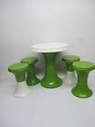 Vtg MCM Action Italy Green White Plastic 4 Tam Tam Stools Chairs Seats & Table