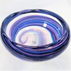 Blown Glass Bowl Clear Swirled with Blue Violet Sea Glass Colors Art Display