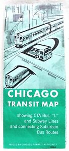 CHICAGO ILLINOIS TRANSIT MAP BUS AND SUBWAY LINES 1961 VINTAGE