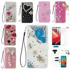 Sparkly Diamonds Women Phone Case Bling Leather Wallet Phone Covers + 2 Lanyards