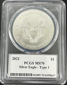 2021 $1 AMERICAN SILVER EAGLE PCGS MS70 TYPE 1 PREMIER LABEL FIRST EDITION