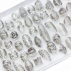 Bulk Lots 20 Silver Plated Carved Flower Vintage Rings Mix Women Charm Wholesale