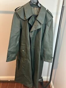 Authentic Vintage Swiss Faux Leather Military Trench Coat 48 XL w/ Measurements